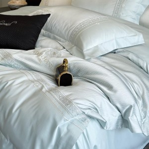 Hot selling blue quilt cover embroidered fitted sheets flat sheet 100S cotton home textile 4-pieces bedding set supplier