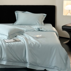 Solid color comforter duvet cover with 2 blue lyocell cotton pillow shams double coverlets flat sheet 4PCS textile bedding set wholesaler
