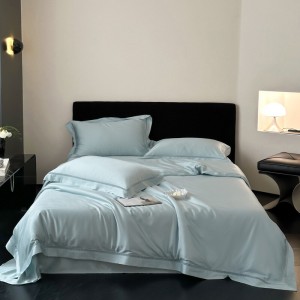 Solid color comforter duvet cover with 2 blue lyocell cotton pillow shams double coverlets flat sheet 4PCS textile bedding set wholesaler