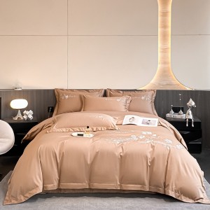 Customized Cotton Bedding Set Orange Embroidery 4pcs Comforter With Quilt Pattern Modern Cotton Home Use Bed Sheet Bedding Sets