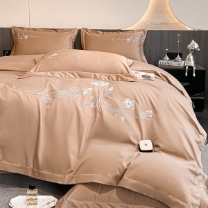 Customized Cotton Bedding Set Orange Embroidery 4pcs Comforter With Quilt Pattern Modern Cotton Home Use Bed Sheet Bedding Sets