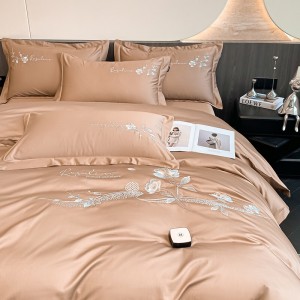 Customized Cotton Bedding Set Orange Embroidery 4pcs Comforter With Quilt Pattern Modern Cotton Home Use Bed Sheet Bedding Sets