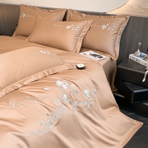 Customized Cotton Bedding Set Orange Embroidery 4pcs Comforter With Quilt Pattern Modern Cotton Home Use Bed Sheet Bedding Sets