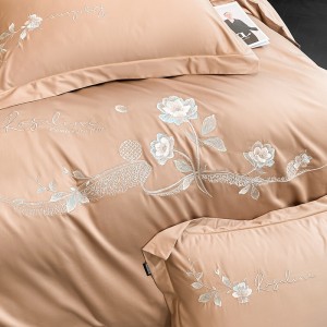 Customized Cotton Bedding Set Orange Embroidery 4pcs Comforter With Quilt Pattern Modern Cotton Home Use Bed Sheet Bedding Sets