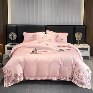 High-End embroidery comforter set 500TC bedsheets queen pink cotton coverlets with 2 soft pillowslips bedding set supplier