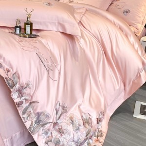 High-End embroidery comforter set 500TC bedsheets queen pink cotton coverlets with 2 soft pillowslips bedding set supplier