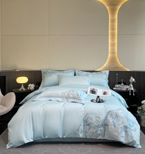 Embroidered duvet cover blue 100% cotton fitted flat sheets 2m/2.2m double bedsheet premium pillowslip queen king size bedding set