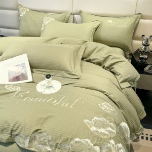 Pastoral style embroidery home textile cotton bed linen green cotton duvet quilt comforter cover bedding set wholesaler