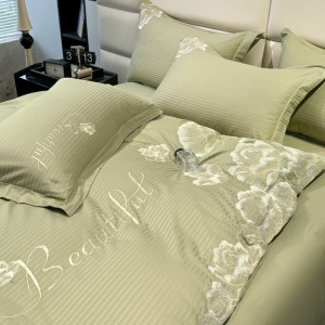 Pastoral style embroidery home textile cotton bed linen green cotton duvet quilt comforter cover bedding set wholesaler