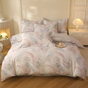 Wholesale high-end pillowcases pink digital printing comforter set soft bed linen fitted sheets 2m/2.2m bedding set for adults