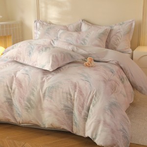 Wholesale high-end pillowcases pink digital printing comforter set soft bed linen fitted sheets 2m/2.2m bedding set for adults