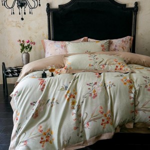 Pastoral Style Printing Home Textiles Green Patchwork 100% Cotton Bedding Set Duvet Cover Sets Supplier