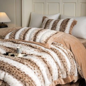 Customized Brown Printed 4 Piece Home Textiles Flannel Bedding Fluffy Winter Warm Bed Sheet Blanket Supplier