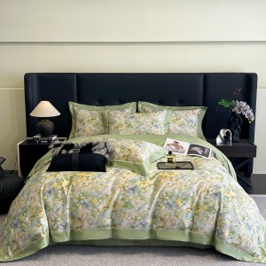 High Quality Lyocell Home Textiles Green Patchwork 4 Pieces Bedding Sets Printing Duvet Cover Set Wholesaler