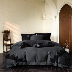 Simple style embroidery home textile cotton bed linen black cotton duvet quilt comforter cover bedding set wholesaler
