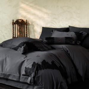 Simple style embroidery home textile cotton bed linen black cotton duvet quilt comforter cover bedding set wholesaler