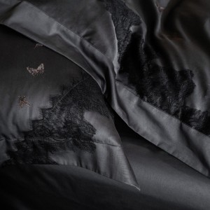 Simple style embroidery home textile cotton bed linen black cotton duvet quilt comforter cover bedding set wholesaler