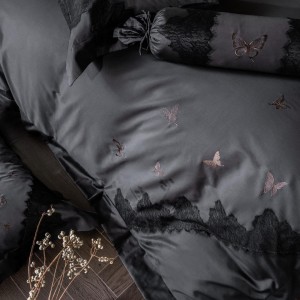 Simple style embroidery home textile cotton bed linen black cotton duvet quilt comforter cover bedding set wholesaler