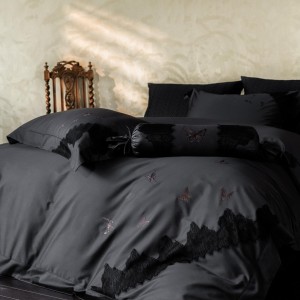Simple style embroidery home textile cotton bed linen black cotton duvet quilt comforter cover bedding set wholesaler