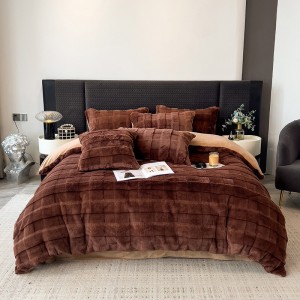 High Gram Weight 4Pcs 5.5kg Home Textiles Brown Rabbit Velvet Coverlet Solid Color Bedding Set Supplier