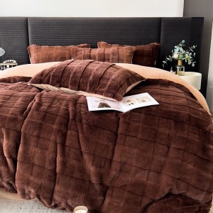 High Gram Weight 4Pcs 5.5kg Home Textiles Brown Rabbit Velvet Coverlet Solid Color Bedding Set Supplier