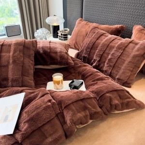 High Gram Weight 4Pcs 5.5kg Home Textiles Brown Rabbit Velvet Coverlet Solid Color Bedding Set Supplier