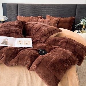 High Gram Weight 4Pcs 5.5kg Home Textiles Brown Rabbit Velvet Coverlet Solid Color Bedding Set Supplier