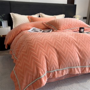 Solid Color Fleece Bedding Orange Milk Velvet Home Hotel Textiles Warm Bedding Set Supplier