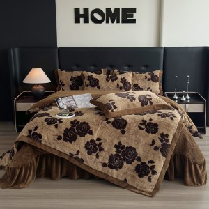 Winter Warm Brown Printed Bedding 4 Pcs Rabbit Velvet Comforter Duvet Cover Ruffles Bedding Set Supplier