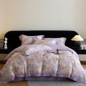High quality purple digital printing home textiles 100% cotton comforter duvet cover bedding set supplier