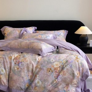 High quality purple digital printing home textiles 100% cotton comforter duvet cover bedding set supplier