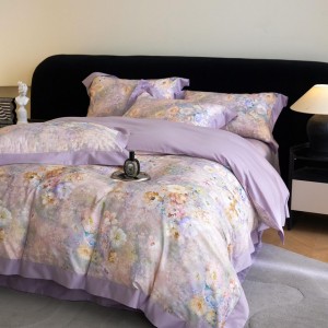 High quality purple digital printing home textiles 100% cotton comforter duvet cover bedding set supplier