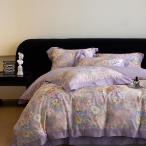 High quality purple digital printing home textiles 100% cotton comforter duvet cover bedding set supplier