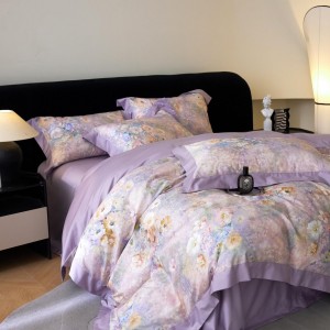High quality purple digital printing home textiles 100% cotton comforter duvet cover bedding set supplier