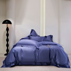 Simple Style 4PCS Luxury Long Staple Cotton Plain Color Blue Home Textiles Designer Bedding Set Supplier