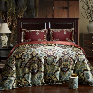 Premium Quality 100% Mulberry Silk 4pcs Jacquard Home Hotel Textiles Red Comforter Duvet Cover Designer Bedding Set