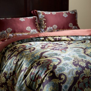 Premium Quality 100% Mulberry Silk 4pcs Jacquard Home Hotel Textiles Red Comforter Duvet Cover Designer Bedding Set