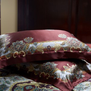 Premium Quality 100% Mulberry Silk 4pcs Jacquard Home Hotel Textiles Red Comforter Duvet Cover Designer Bedding Set