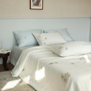 High grade lyocell cotton embroidery home textiles white 3 pcs duvet cover bedding set supplier