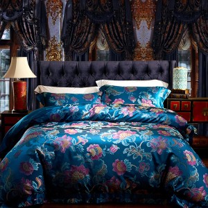 Luxury 4-pieces Textile Printing 2m/2.2m Bedsheet Flat Sheets 1.8m Blue Quilt Cover Mulberry Silk Bedding Set Manufacture