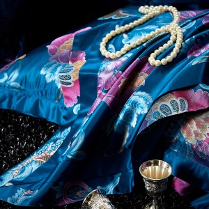 Luxury 4-pieces Textile Printing 2m/2.2m Bedsheet Flat Sheets 1.8m Blue Quilt Cover Mulberry Silk Bedding Set Manufacture