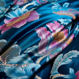 Luxury 4-pieces Textile Printing 2m/2.2m Bedsheet Flat Sheets 1.8m Blue Quilt Cover Mulberry Silk Bedding Set Manufacture