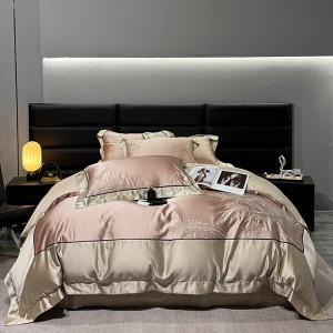 Elegant design full size embroidery adult pillowcases luxury 100% cotton pink comforter cover bedding set supplier
