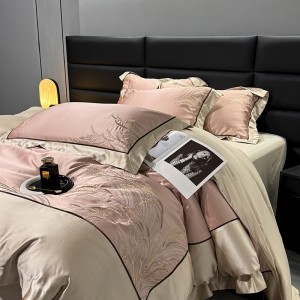 Elegant design full size embroidery adult pillowcases luxury 100% cotton pink comforter cover bedding set supplier
