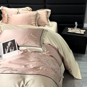 Elegant design full size embroidery adult pillowcases luxury 100% cotton pink comforter cover bedding set supplier
