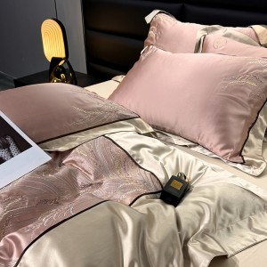 Elegant design full size embroidery adult pillowcases luxury 100% cotton pink comforter cover bedding set supplier