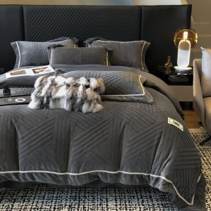Patchwork black quilt cover warm bed fitted sheets with premium pillowcases pillow shams twin size milk velvet solid color bedding set manufacture