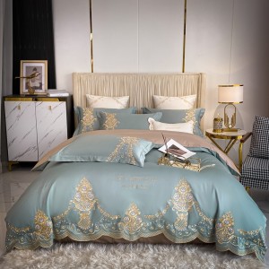 Elegant design full size embroidery adult pillowcases luxury 100% cotton blue cotton comforter cover bedding set supplier
