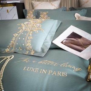 Elegant design full size embroidery adult pillowcases luxury 100% cotton blue cotton comforter cover bedding set supplier