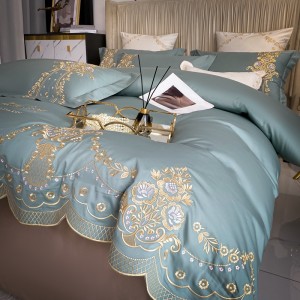 Elegant design full size embroidery adult pillowcases luxury 100% cotton blue cotton comforter cover bedding set supplier